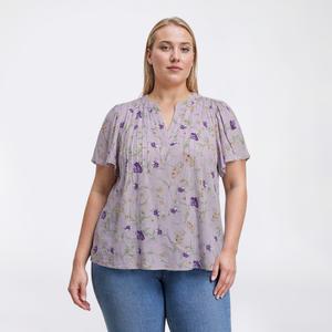 Plus Size Napa Valley Short Sleeve Floral Clip Dot Henley Blouse alternate view